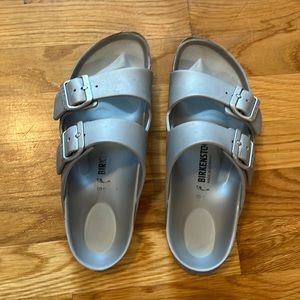 Womens silver plastic Birkenstock size 38